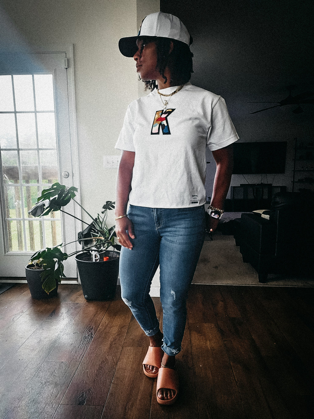 Chenille K Raw Edge Tee