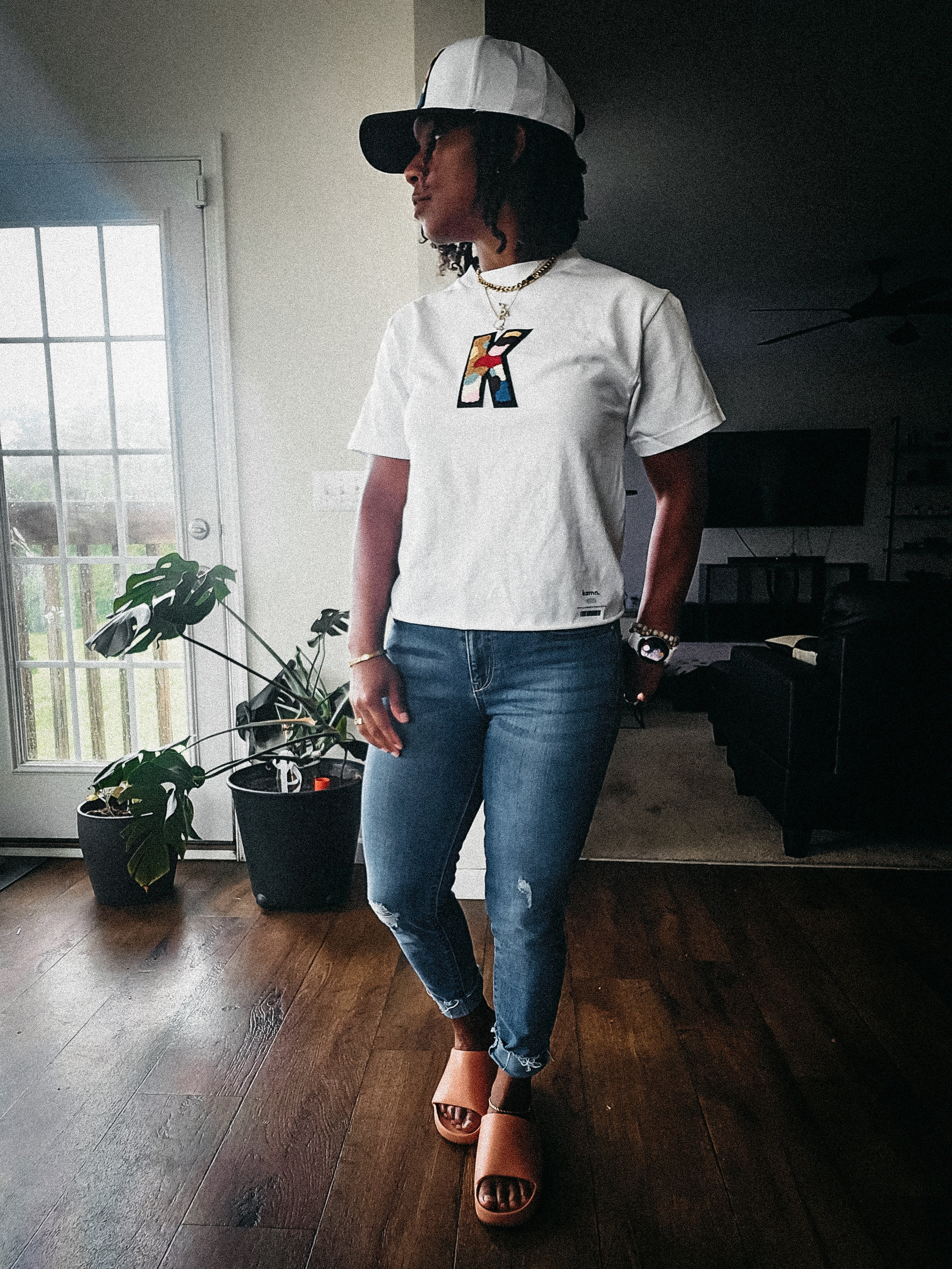 Chenille K Raw Edge Tee