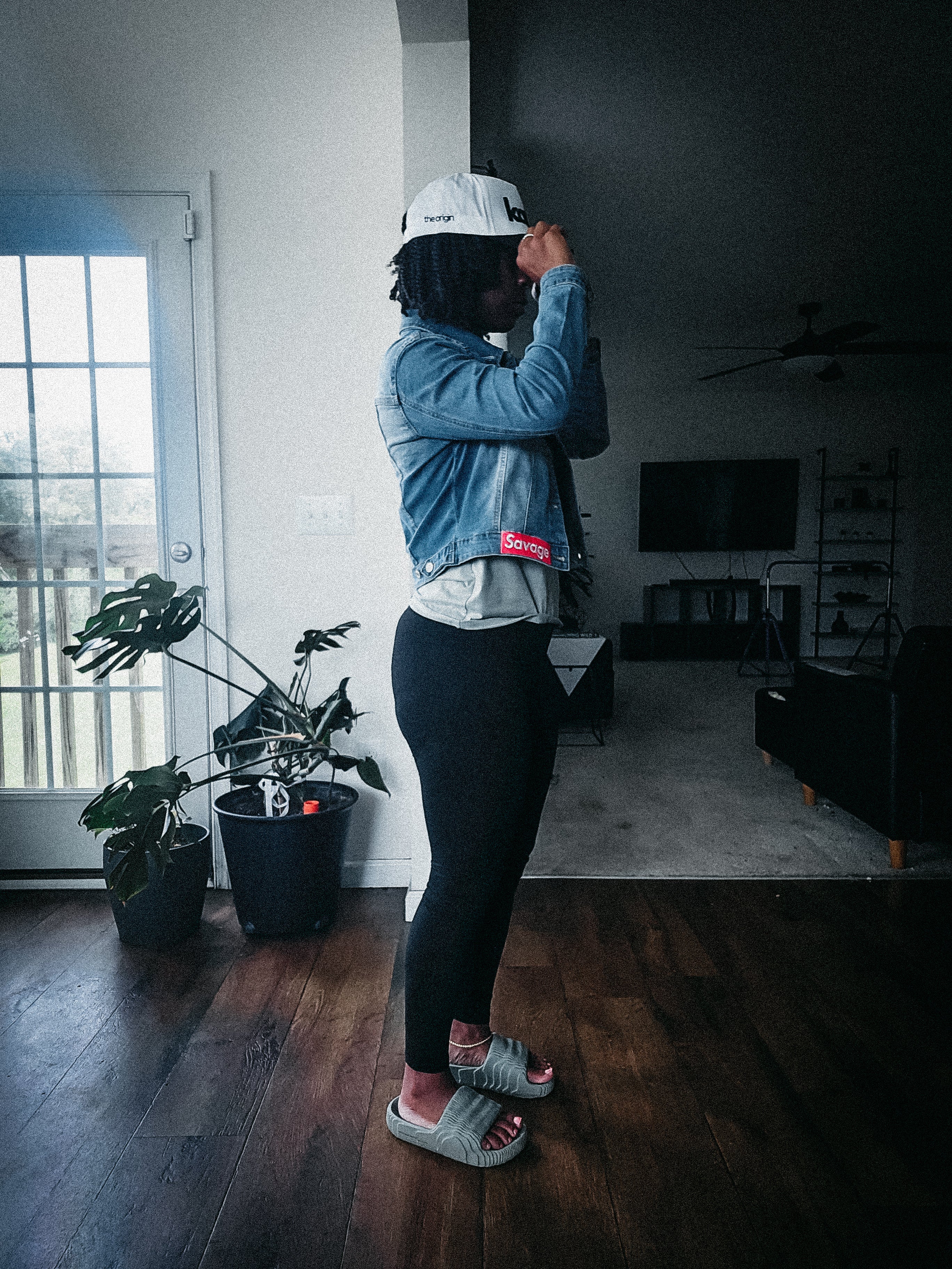 "Savage" Patch Cropped Denim Jacket